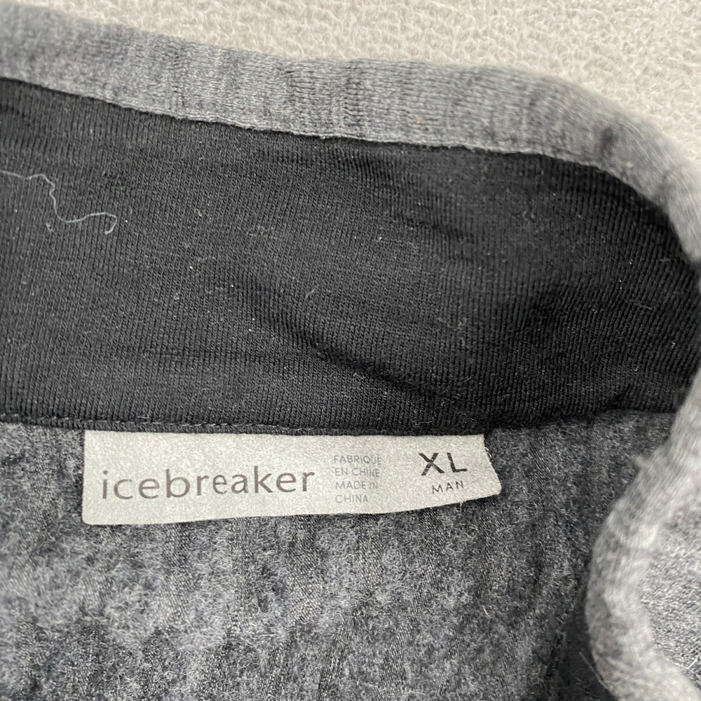 Icebreaker Mens XL Merino Wool Full Zip Jacket Gray Black Mid Layer 5362 - Picture 2 of 7